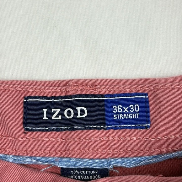 Izod‎ Straight Leg Flat Front Chino Pants Mens Size 36x30 Dusty Rose - Picture 3 of 11